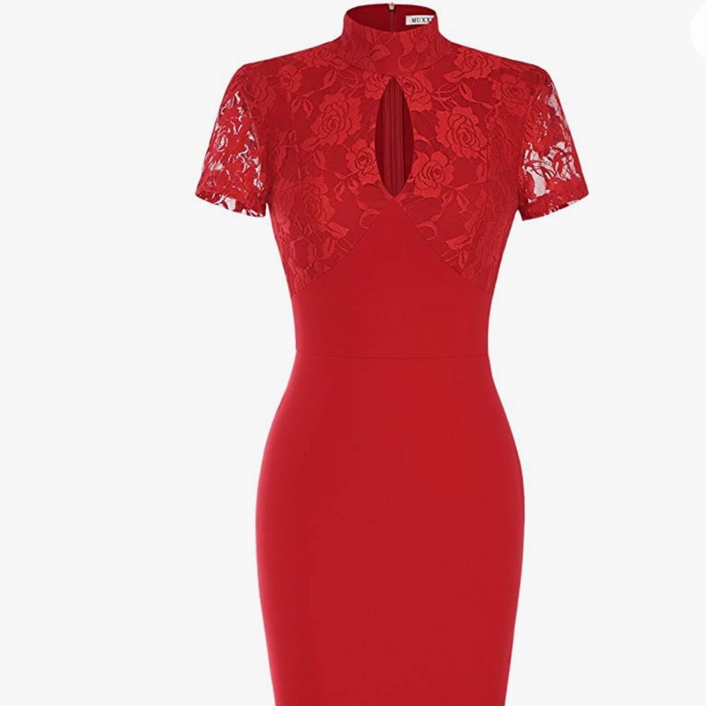 Red Lace Pencil Dress Eastern Inspired